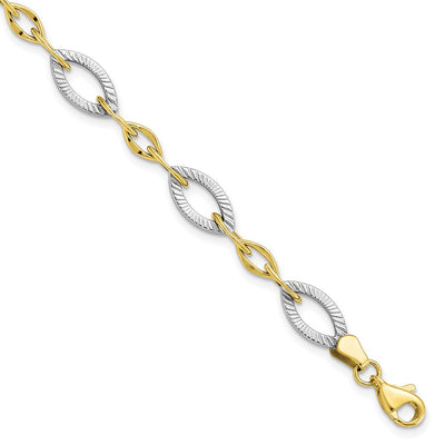 Leslie's 10K Two-tone Polished and Textured Link Bracelet