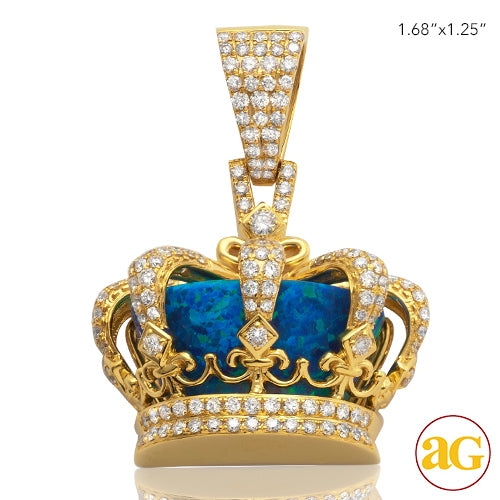 10KY 2.85CTW DIAMOND AND OPAL CROWN PENDANT