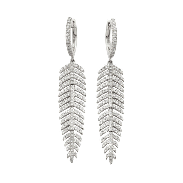 14KW 1.25CTW DIAMOND PALM LEAF DANGLING EARRINGS