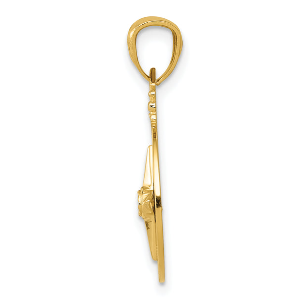 14k Diamond-cut Polished Compass Pendant