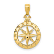 14k Diamond-cut Polished Compass Pendant
