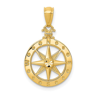 14k Diamond-cut Polished Compass Pendant