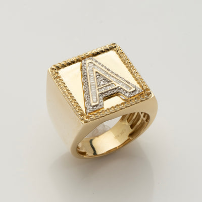 10KY 0.35CTW BAGUETTE DIAMOND INITIAL MENS RING